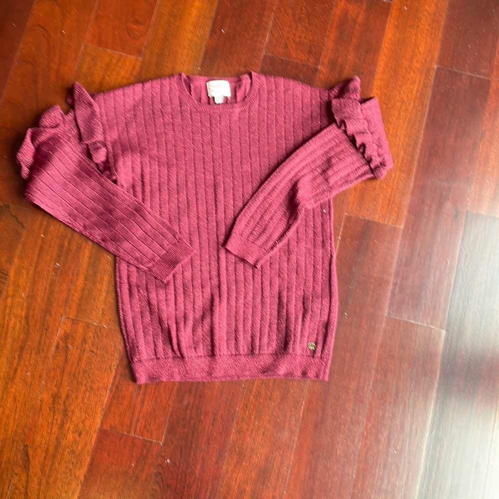 Womens maroon sparkly ruffle long sleeve shirt